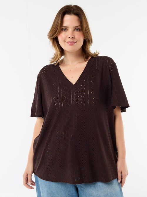 Tee-shirt uni en maille ajourée - Kiabi