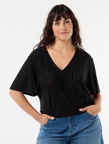 Tee-shirt uni en maille ajourée