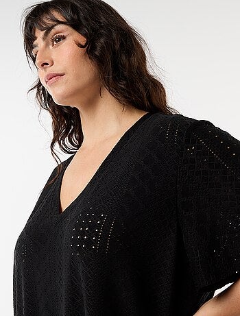 Tee-shirt uni en maille ajourée