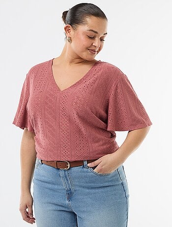 Tee-shirt uni en maille ajourée