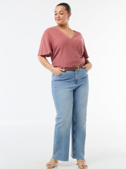 Tee-shirt uni en maille ajourée - Kiabi