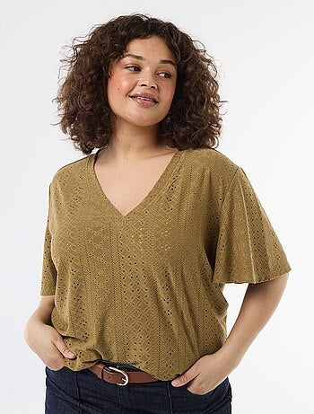 Tee-shirt uni en maille ajourée