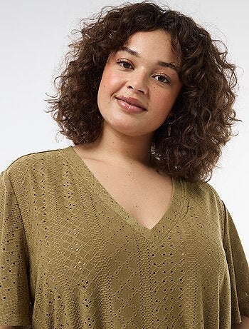 Tee-shirt uni en maille ajourée