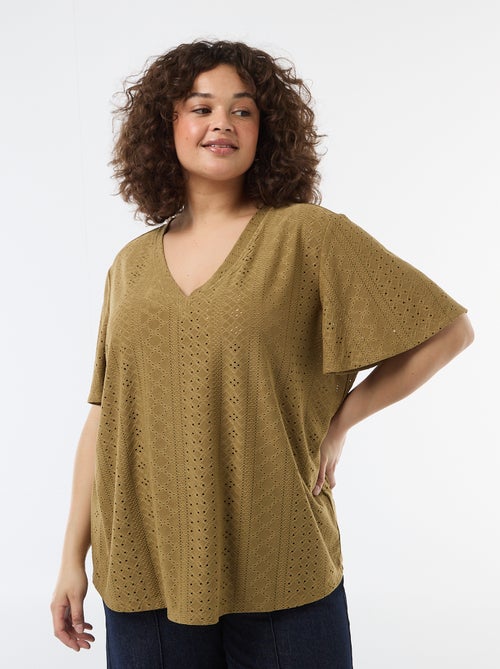 Tee-shirt uni en maille ajourée - Kiabi