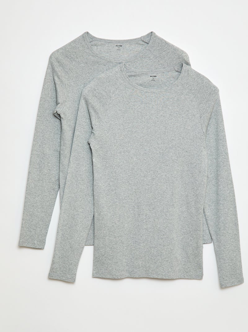 Tee-shirts basiques unis à manches longues Gris - Kiabi