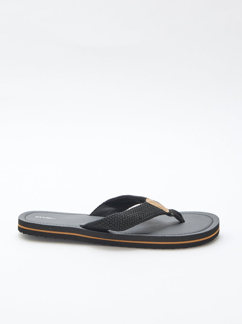 Teenslippers met stoffen bandjes Zwart - Kiabi