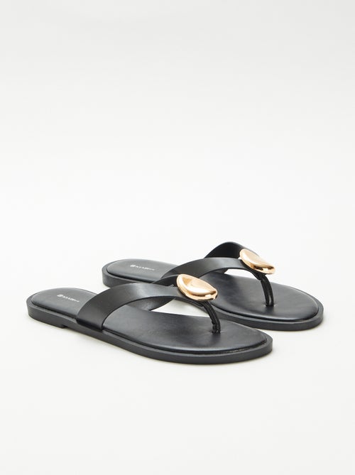 Teenslippers van imitatieleer met metalen detail - Kiabi
