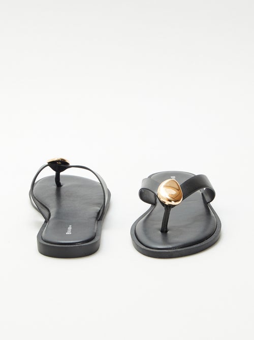 Teenslippers van imitatieleer met metalen detail - Kiabi