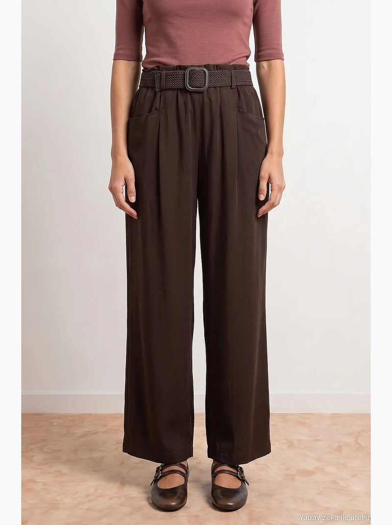 Tencel broek dilvin Chocoladebruin - Kiabi