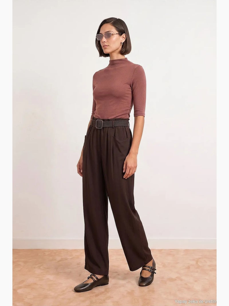 Tencel broek dilvin Chocoladebruin - Kiabi