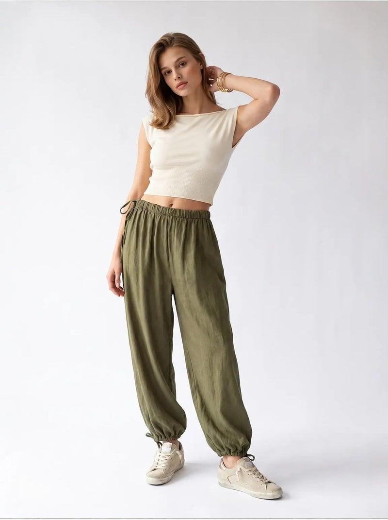 Tencel broek met rechte pijp mixray Kaki - Kiabi