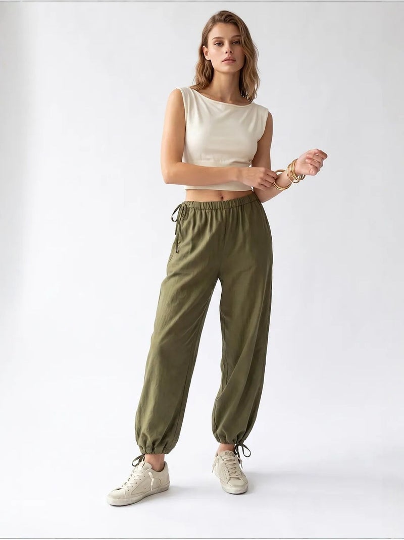 Tencel broek met rechte pijp mixray Kaki - Kiabi