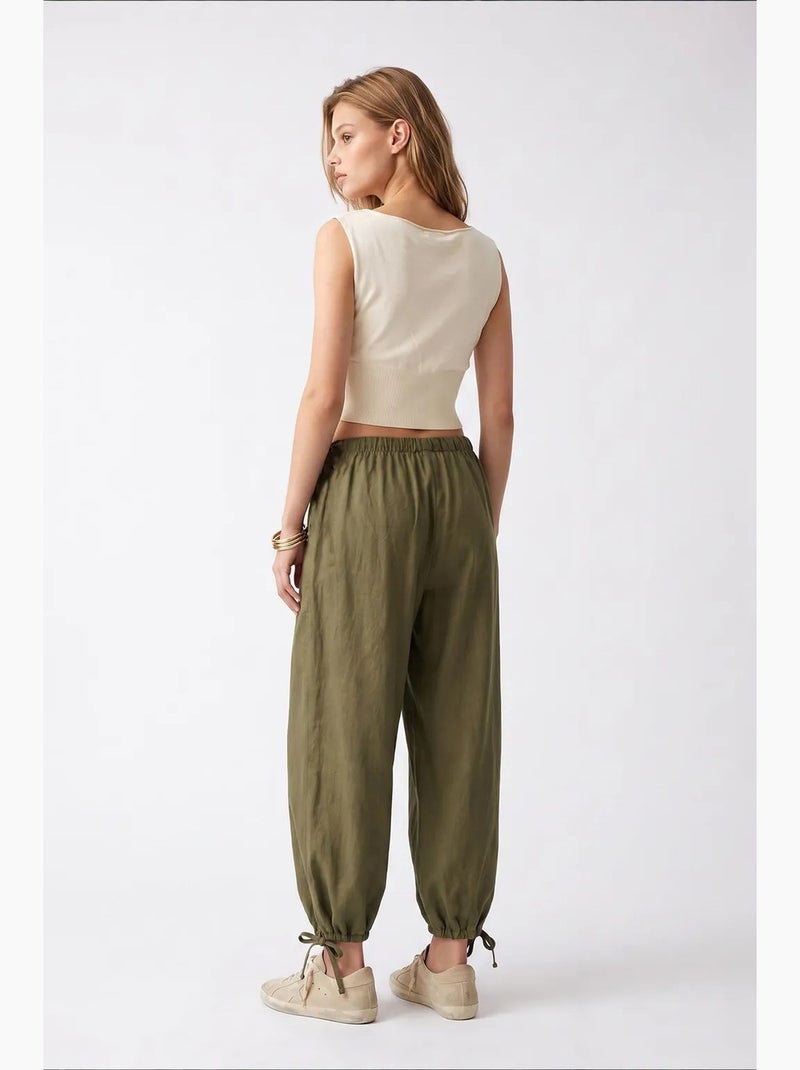 Tencel broek met rechte pijp mixray Kaki - Kiabi