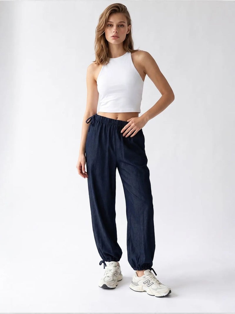 Tencel broek met rechte pijp mixray Marineblauw - Kiabi