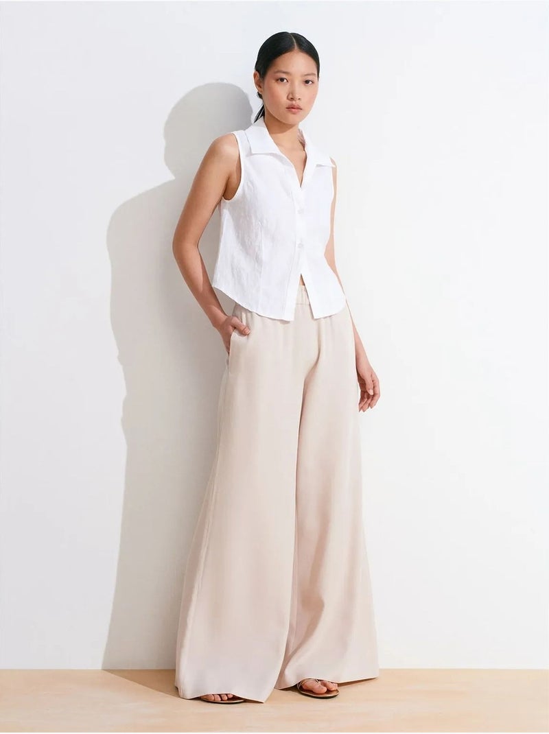 Tencel palazzo broek met hoge taille en wijde pijpen dilvin Klei-beige - Kiabi