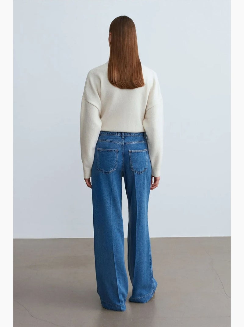 Tenceljeans met hoge taille en wijde pijp dilvin Saffierblauw - Kiabi