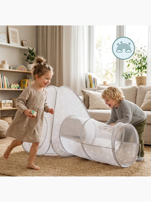 Tente tunnel enfant pop-up 2 en 1 tipi triangle labyrinthe dim 170x80cm gris - Kiabi Tente tunnel enfant pop-up 2 en 1 tipi triangle labyrinthe dim 170x80cm gris - Kiabi