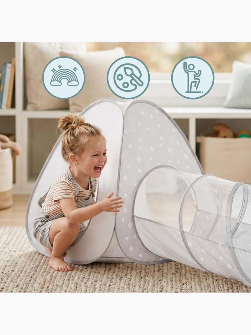 Tente tunnel enfant pop-up 3 en 1 triangle cube labyrinthe dim 302x80cm gris Gris - Kiabi