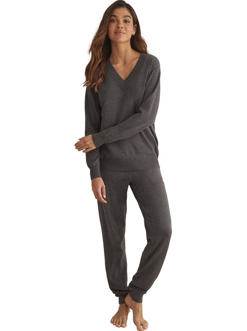Tenue détente et intérieur pyjama pantalon top col v tricotp98 - Kiabi