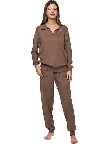 Tenue détente pyjama pantalon top col polo p108 minimal premium