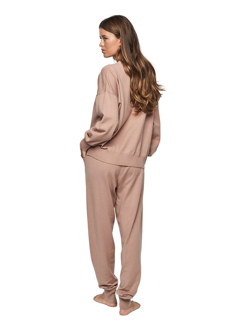 Tenue détente pyjama pantalon top col rond p108 minimal premium Rose - Kiabi