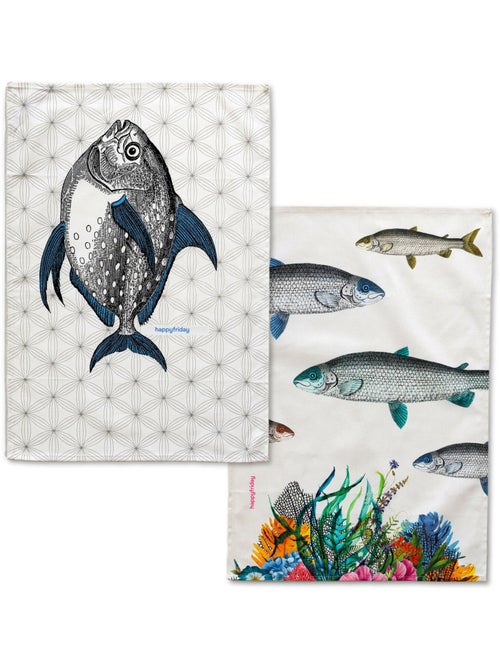 Theedoek 2 stuks Fish "Happyfriday" - Kiabi