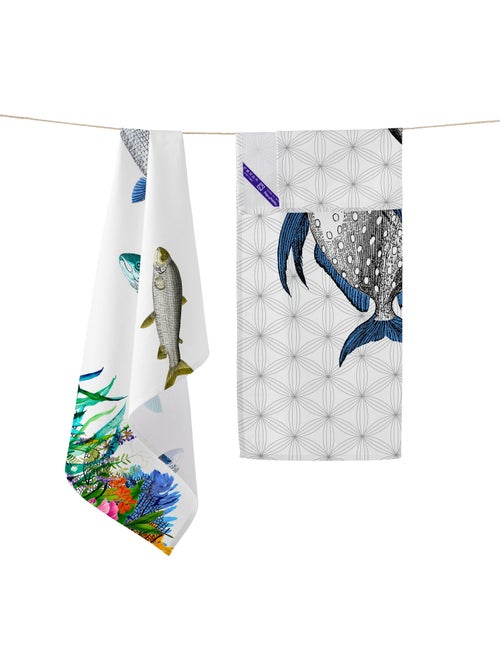Theedoek 2 stuks Fish "Happyfriday" - Kiabi