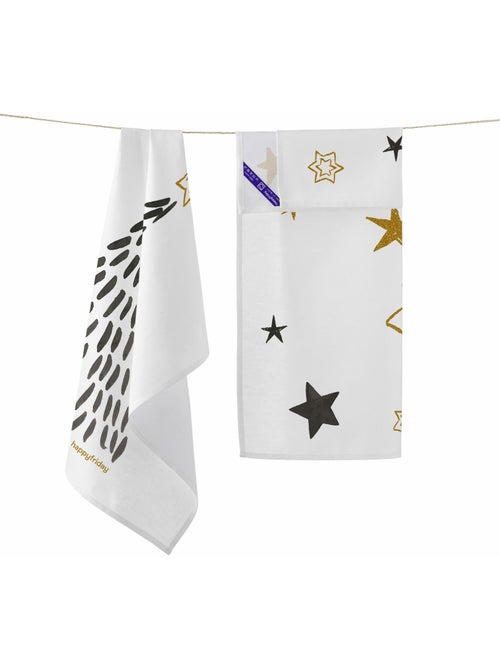 Theedoek 2 stuks Gold Xmas "Happyfriday" - Kiabi