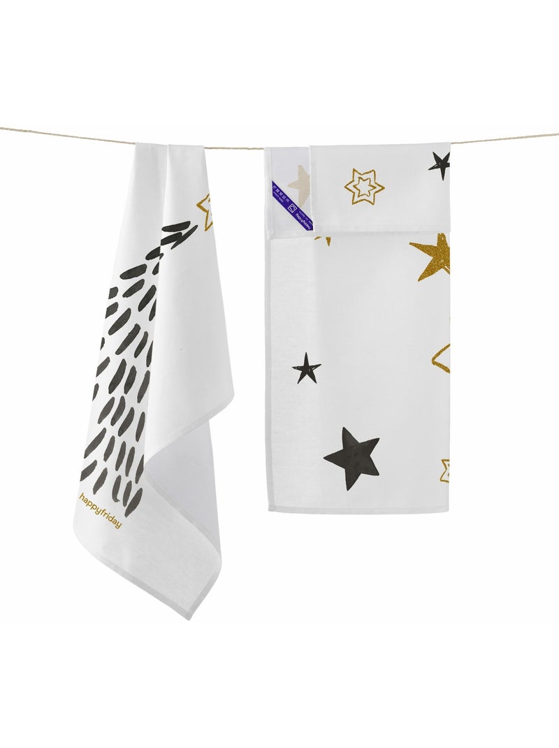 Theedoek 2 stuks Gold Xmas "Happyfriday" Multicolor - Kiabi