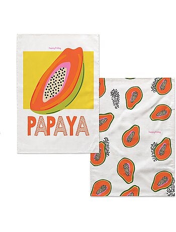 Theedoek 2 stuks papaya fruit "happyfriday
