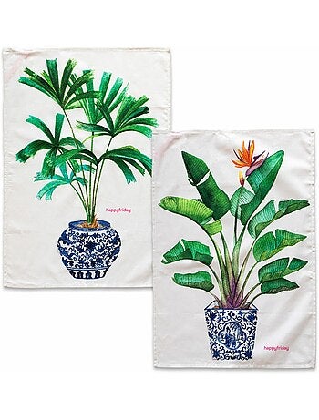 Theedoek 2 stuks Porcelain "Happyfriday