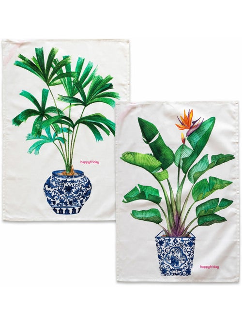 Theedoek 2 stuks Porcelain "Happyfriday" - Kiabi