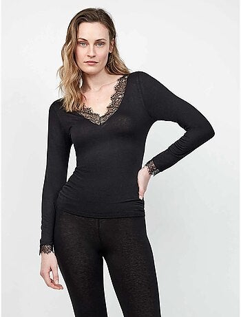 Thermoshirt v-hals met kant