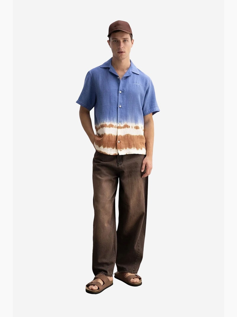 Tie-dye overhemd met korte mouwen en knoopsluiting giesto Lichtblauw - Kiabi