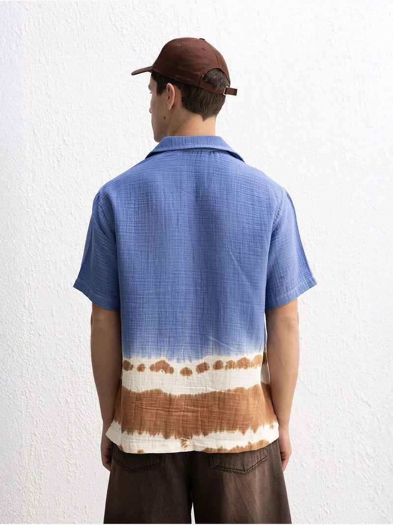 Tie-dye overhemd met korte mouwen en knoopsluiting giesto Lichtblauw - Kiabi