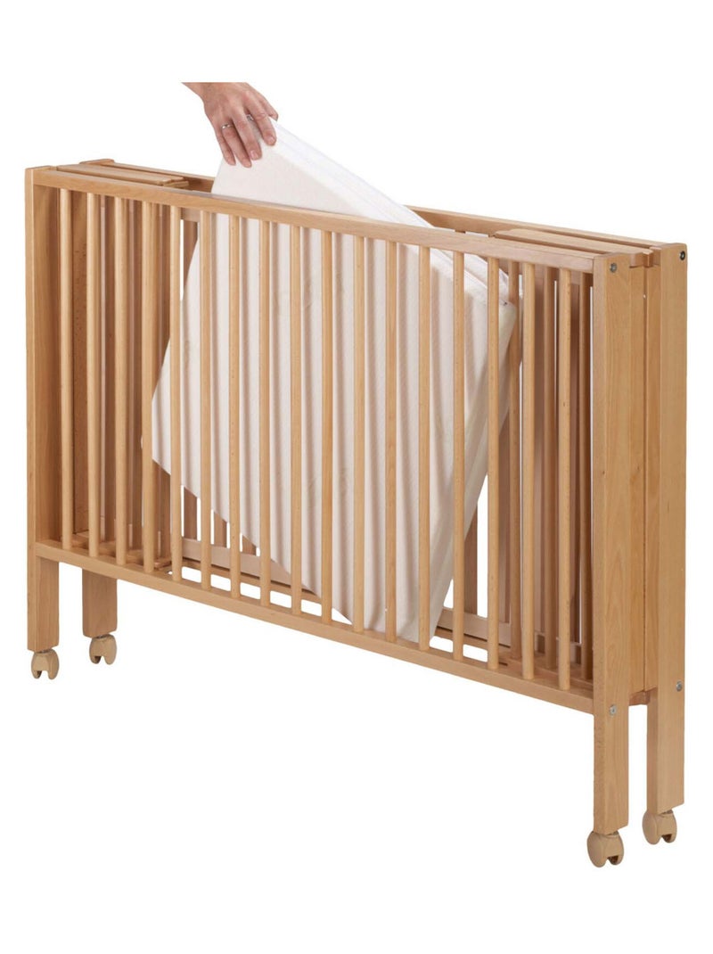 Tissi | lit pour enfant à barreaux pliable 60x120 cm avec matelas bois naturel Marron - Kiabi