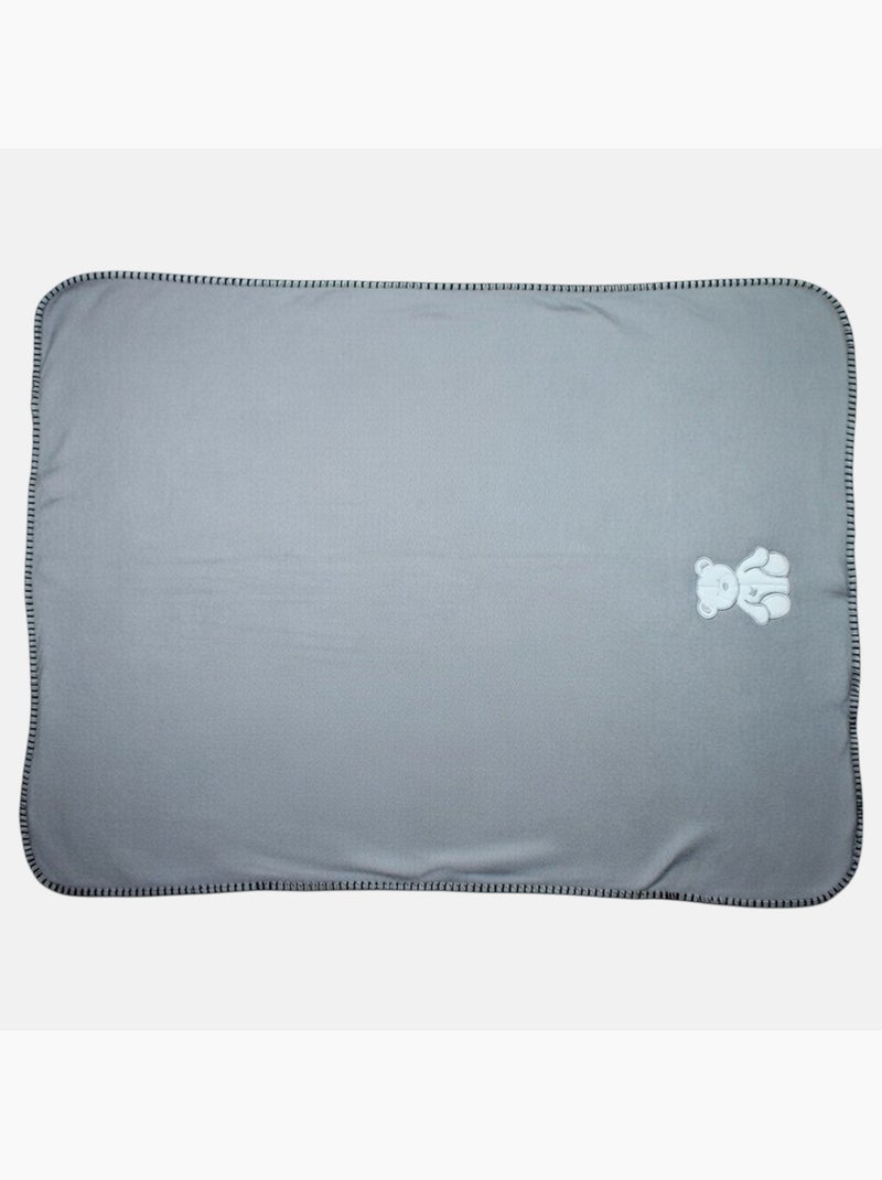 Tom Kids - Fleece deken geborduurde beer  70x100 Grijs - Kiabi