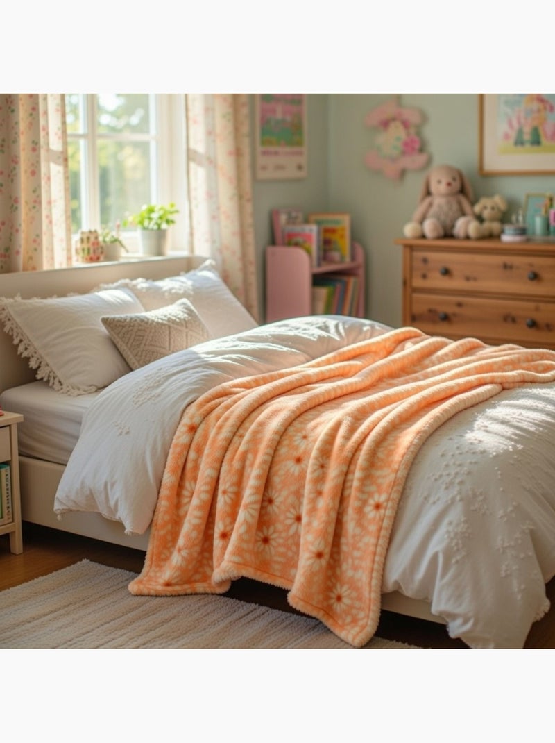 Tom Kids - Plaid bébé doux à motifs fleurs Orange - Kiabi