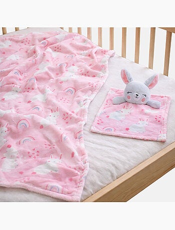 Tom Kids - Plaid doux pour fille avec doudou lapin