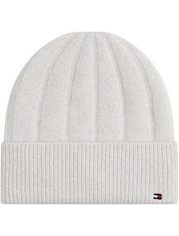 Tommy hilfiger dames ecru fluffy muts met vlaglogo