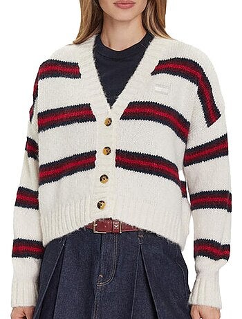 Tommy hilfiger dames gilet ecru met strepen - tjw badge stripe