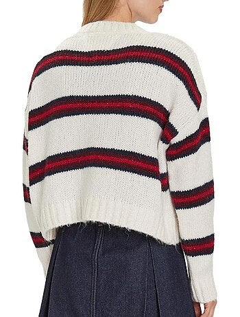 Tommy hilfiger dames gilet ecru met strepen - tjw badge stripe