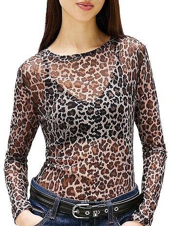 Tommy hilfiger dames slim fit t-shirt met luipaardprint bruin