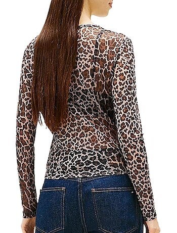 Tommy hilfiger dames slim fit t-shirt met luipaardprint bruin
