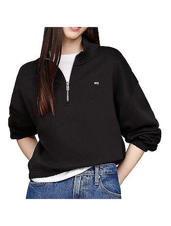 Tommy hilfiger dames sweatshirt met 1/4 rits - zwart