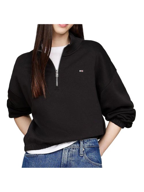 Tommy Hilfiger Dames Sweatshirt met 1/4 Rits - Zwart - Kiabi Tommy Hilfiger Dames Sweatshirt met 1/4 Rits - Zwart - Kiabi