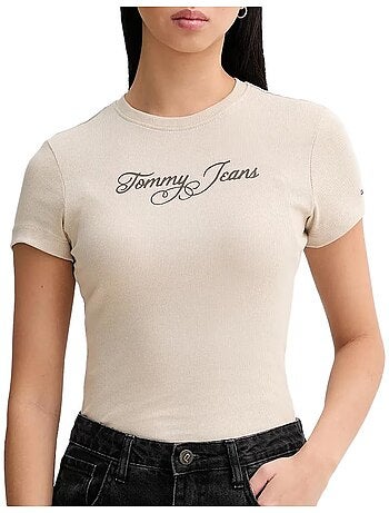 Tommy hilfiger dames t-shirt beige dw0dw21838