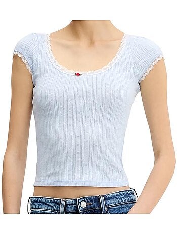 Tommy hilfiger dames t-shirt zwart pointelle