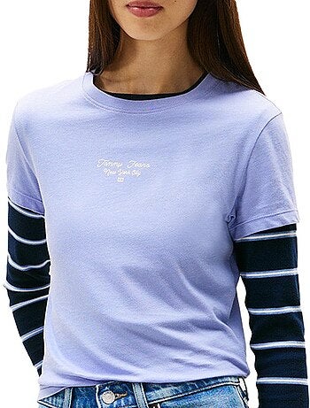 Tommy hilfiger slim fit dames t-shirt met logo - marineblauw