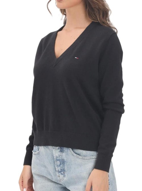 Tommy Hilfiger Dames Zwarte V-hals Trui - Kiabi Tommy Hilfiger Dames Zwarte V-hals Trui - Kiabi